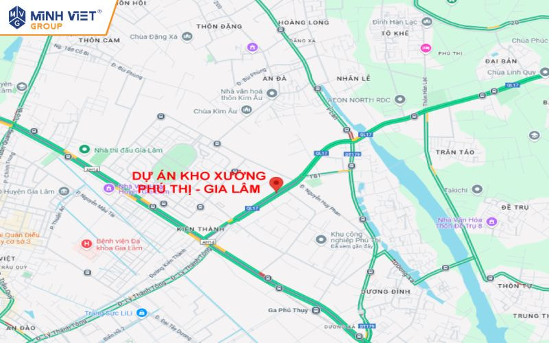 Vị trí địa lý khu vực cho thuê kho xưởng Phú Thị